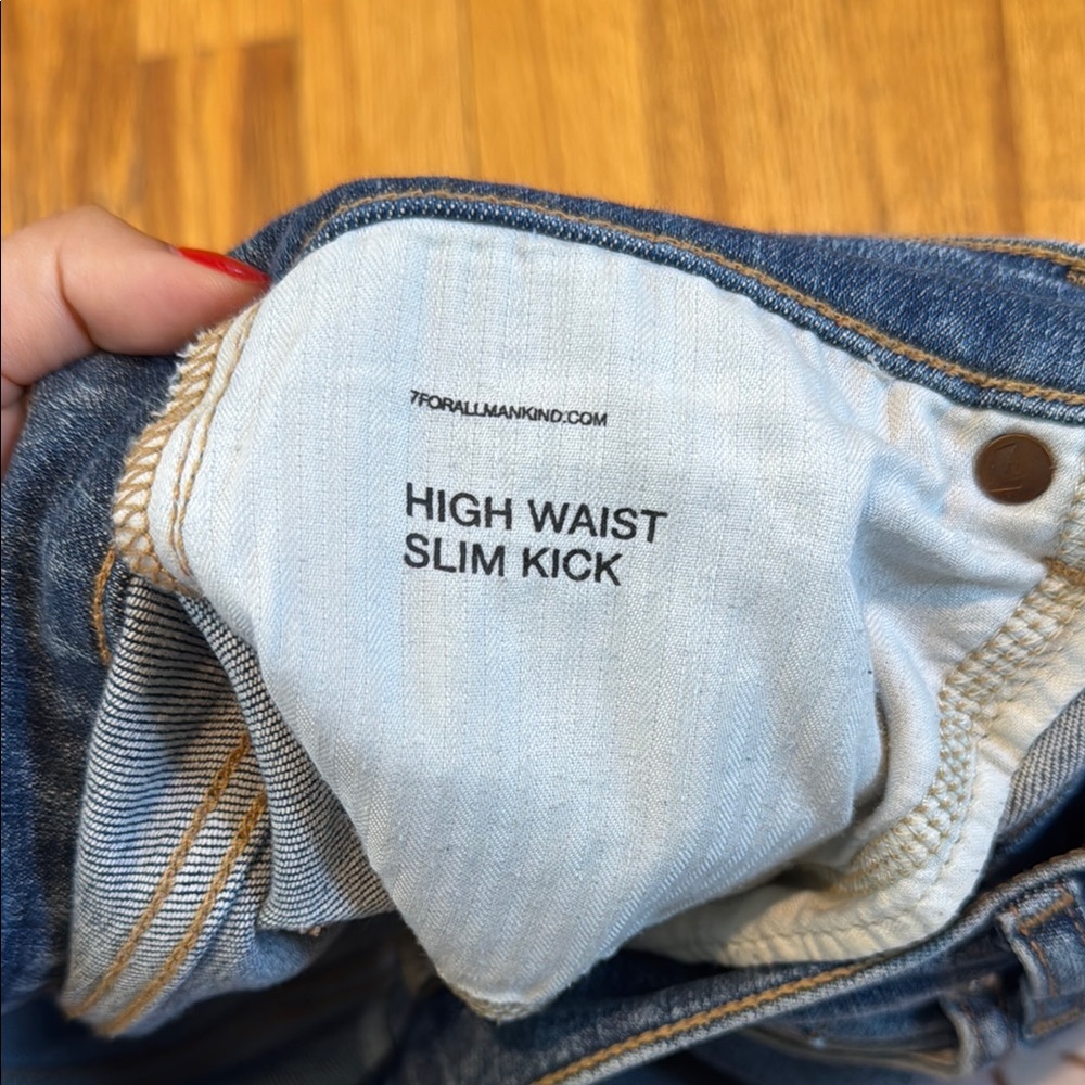 7 For All Mankind High Waist Slim Kick Distressed Blue Women's Jeans Size 28 - Picture 4 of 7